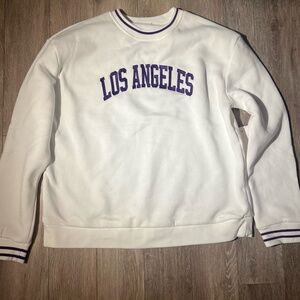 In Good State White Crewneck with Purple Embroidered LA on the front
